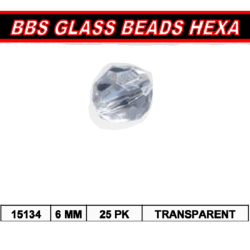 BBS GLASS BEADS HEXA 6mm 25pk TRANSPARENT