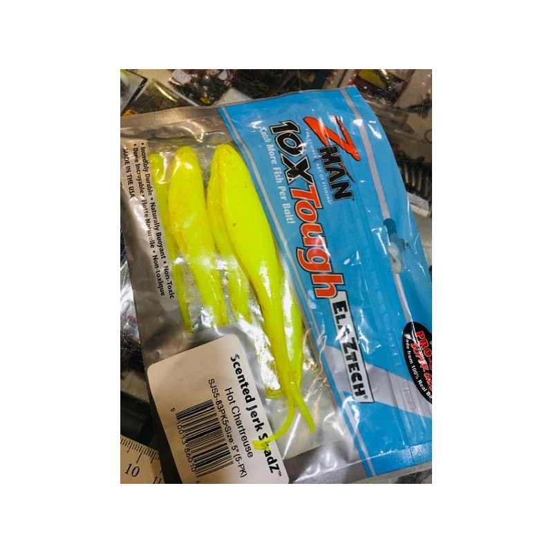 Z-MAN SCENTED JERK SHADZ 5" HOT CHARTREUSE 5PK